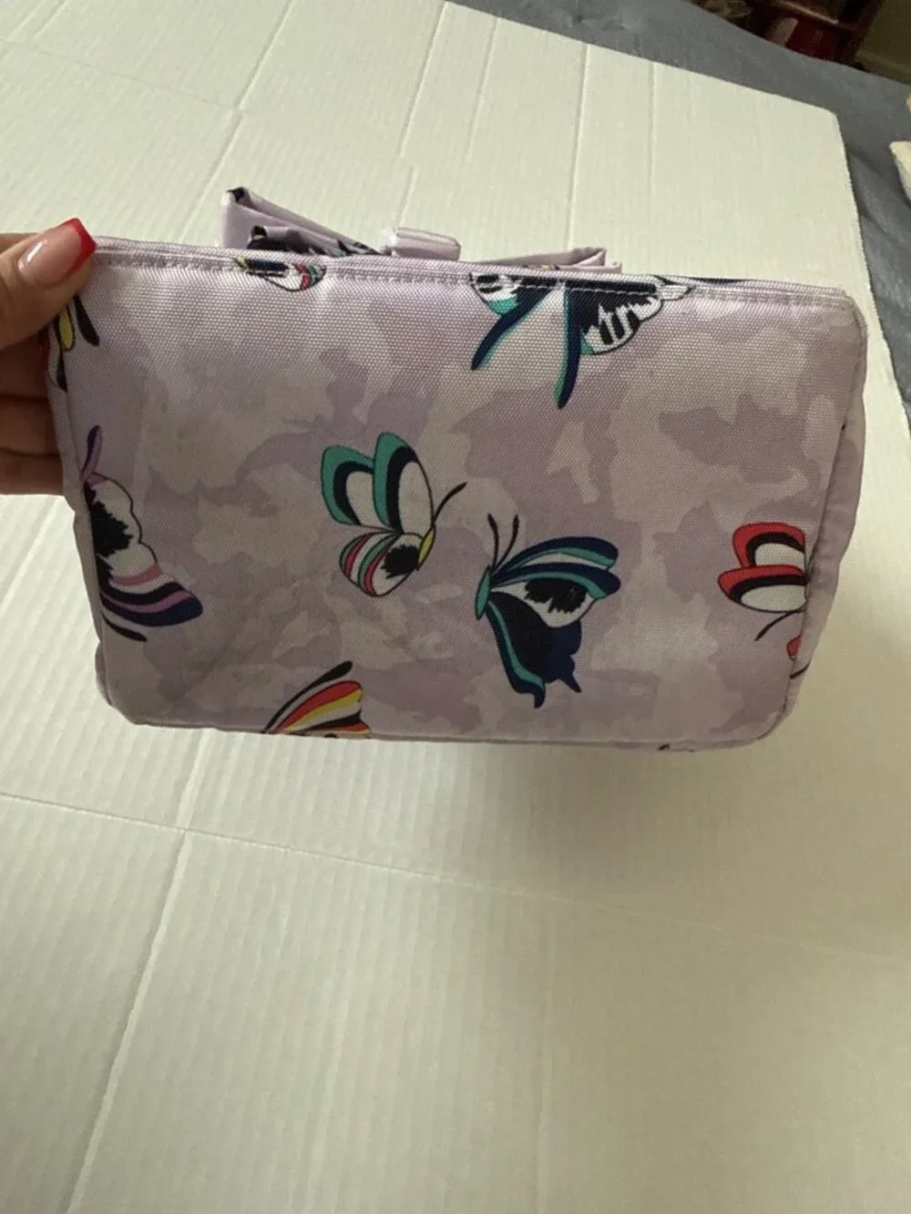 Vera Bradley ReActive Grand Backpack Lavender Butterfly with Lunchbag Small Flaw